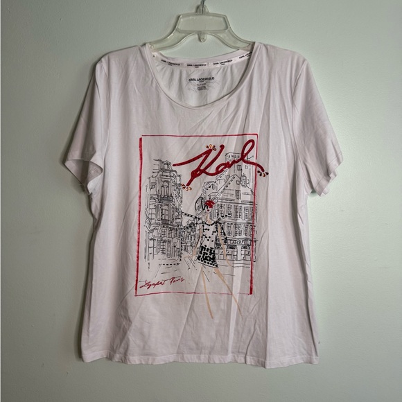 Karl Lagerfeld White Graphic Tee with Rhinestones (XL) - Picture 1 of 3